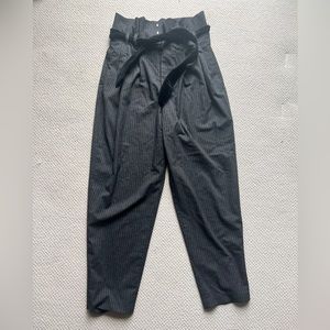 Zara‎ Woman Pant XS Paper Bag Pleated Waist Charcoal Pinstripe Pant High Waisted